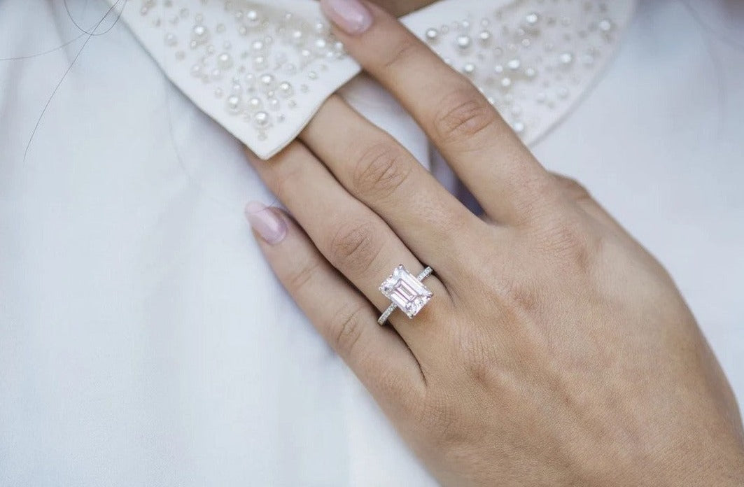 4 Carat Emerald Cut Ring with Pavé Band – view 4