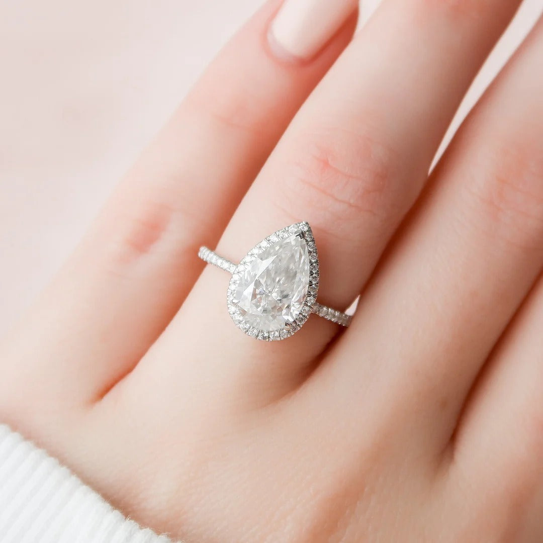 3 Carat Pear Cut Lab Diamond Ring with Halo – view 3