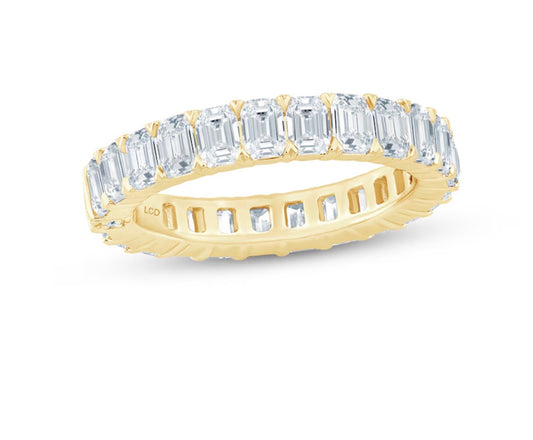 18K Solid Yellow Gold Emerald-Cut Moissanite Eternity Band – 4 CTW