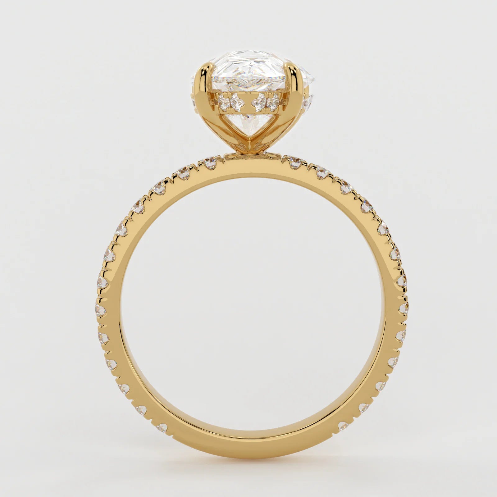 3 Carat Pear Cut Hidden Halo Lab Diamond Engagement Ring with a Pavé Band – view 2