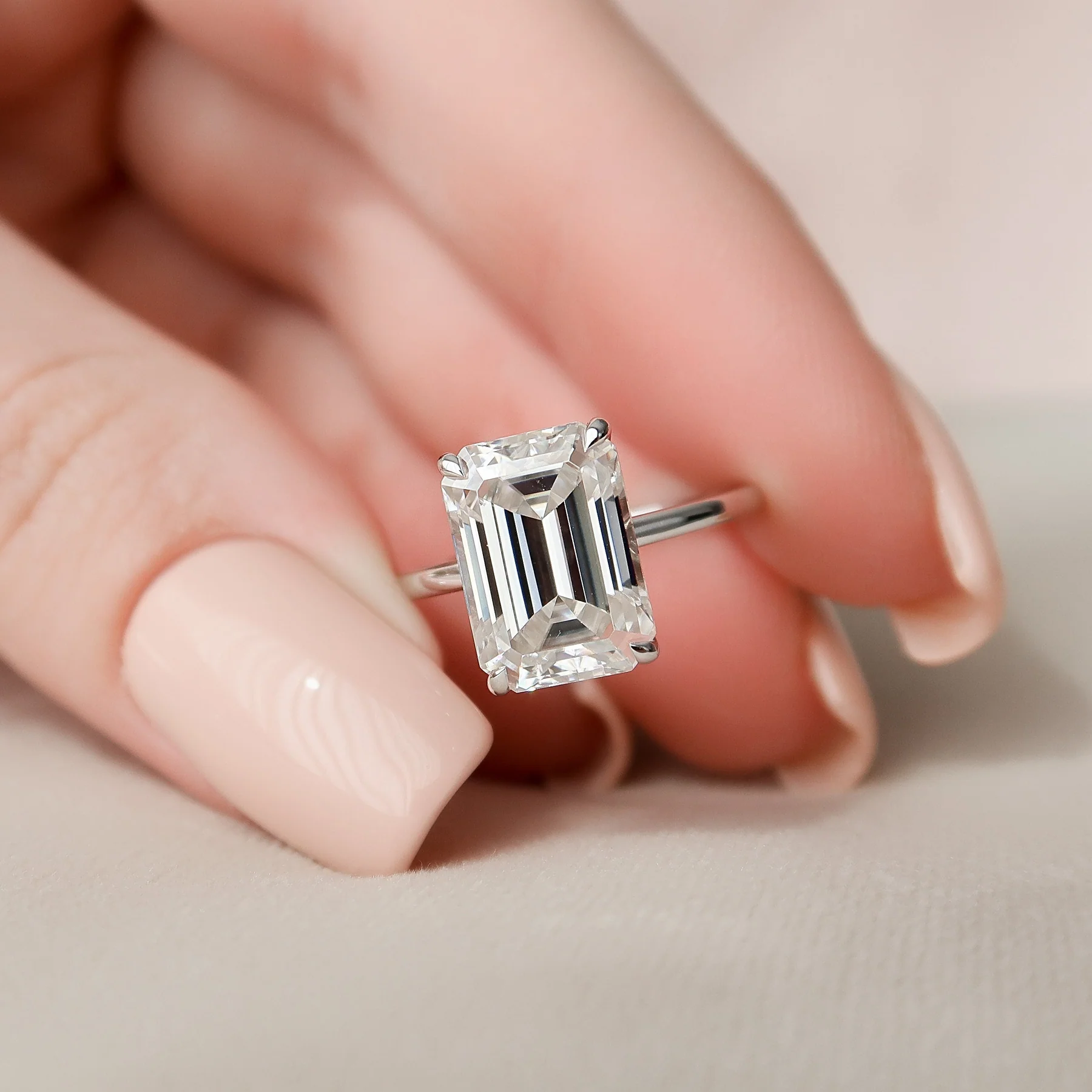 4.5 CT Emerald Cut Solitaire Band with Cathedral Setting and Shoulder Accents – view 8