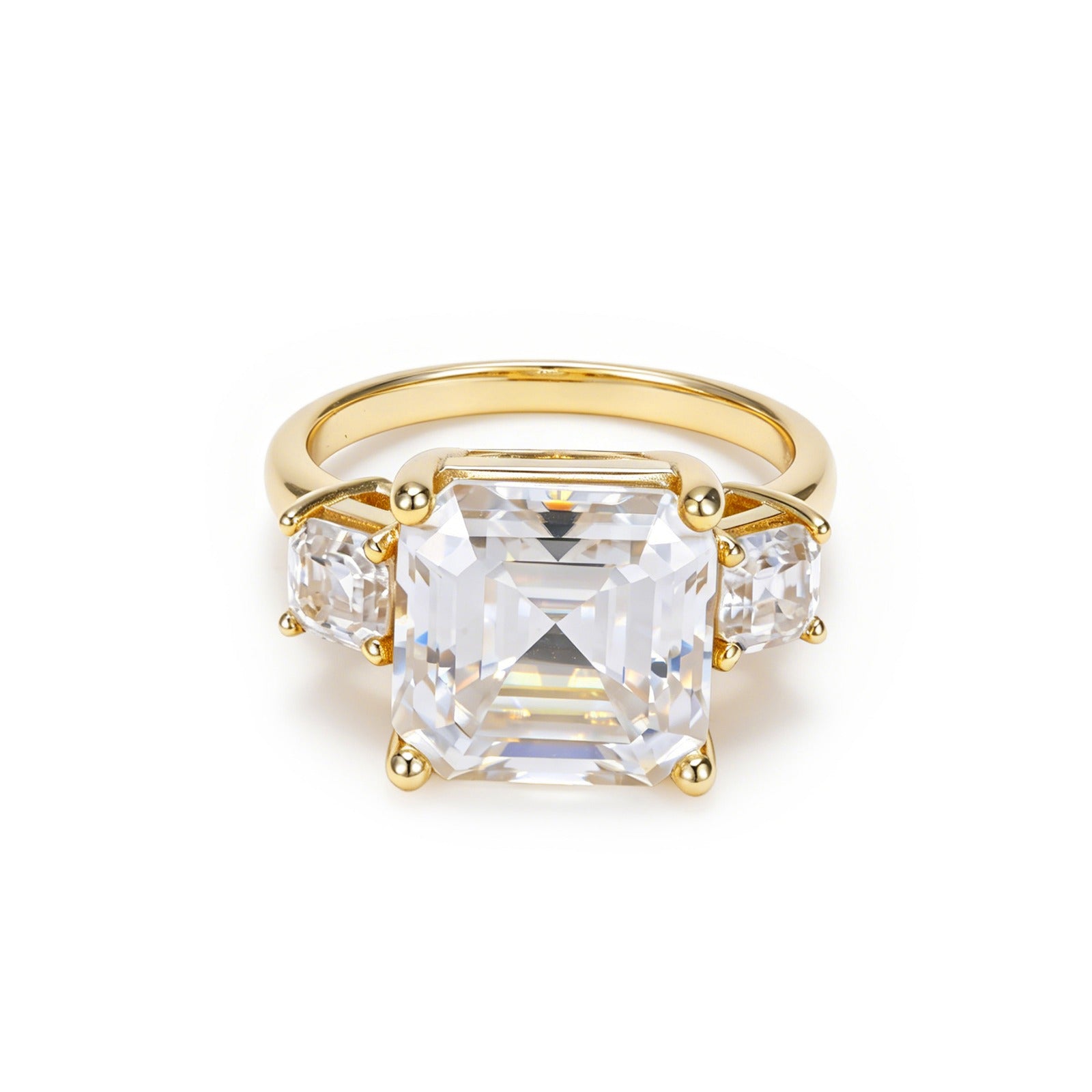 5.00 Carat Asscher Cut Three-Stone Ring in white gold