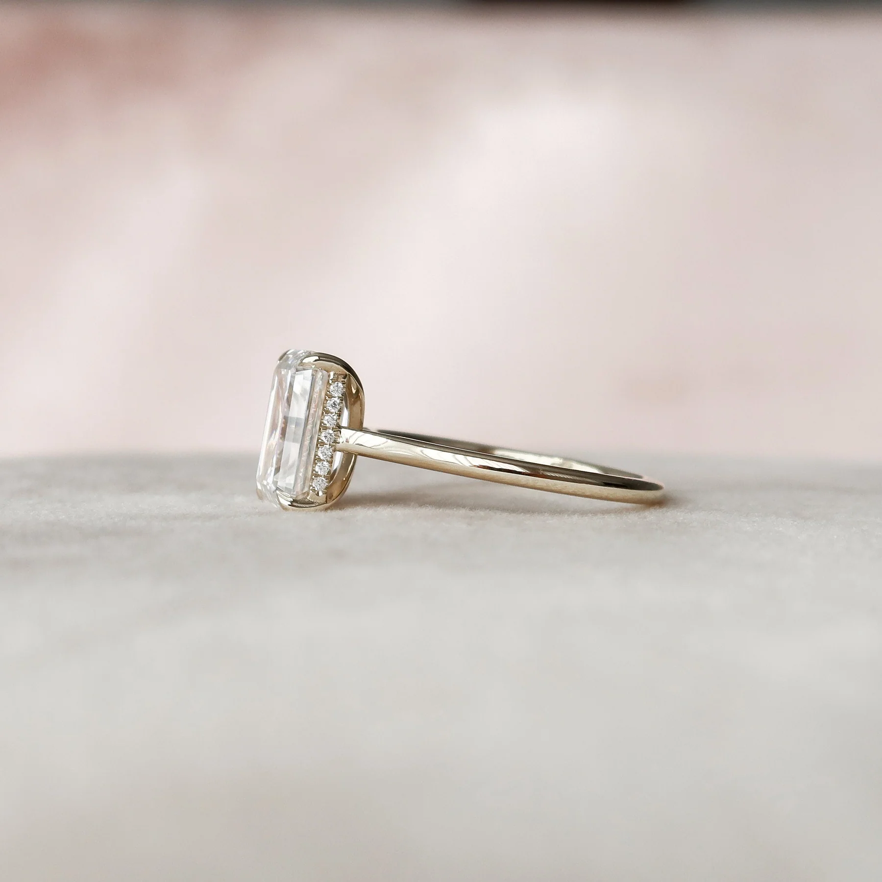 4.5 CT Emerald Cut Solitaire Band with Cathedral Setting and Shoulder Accents – view 2