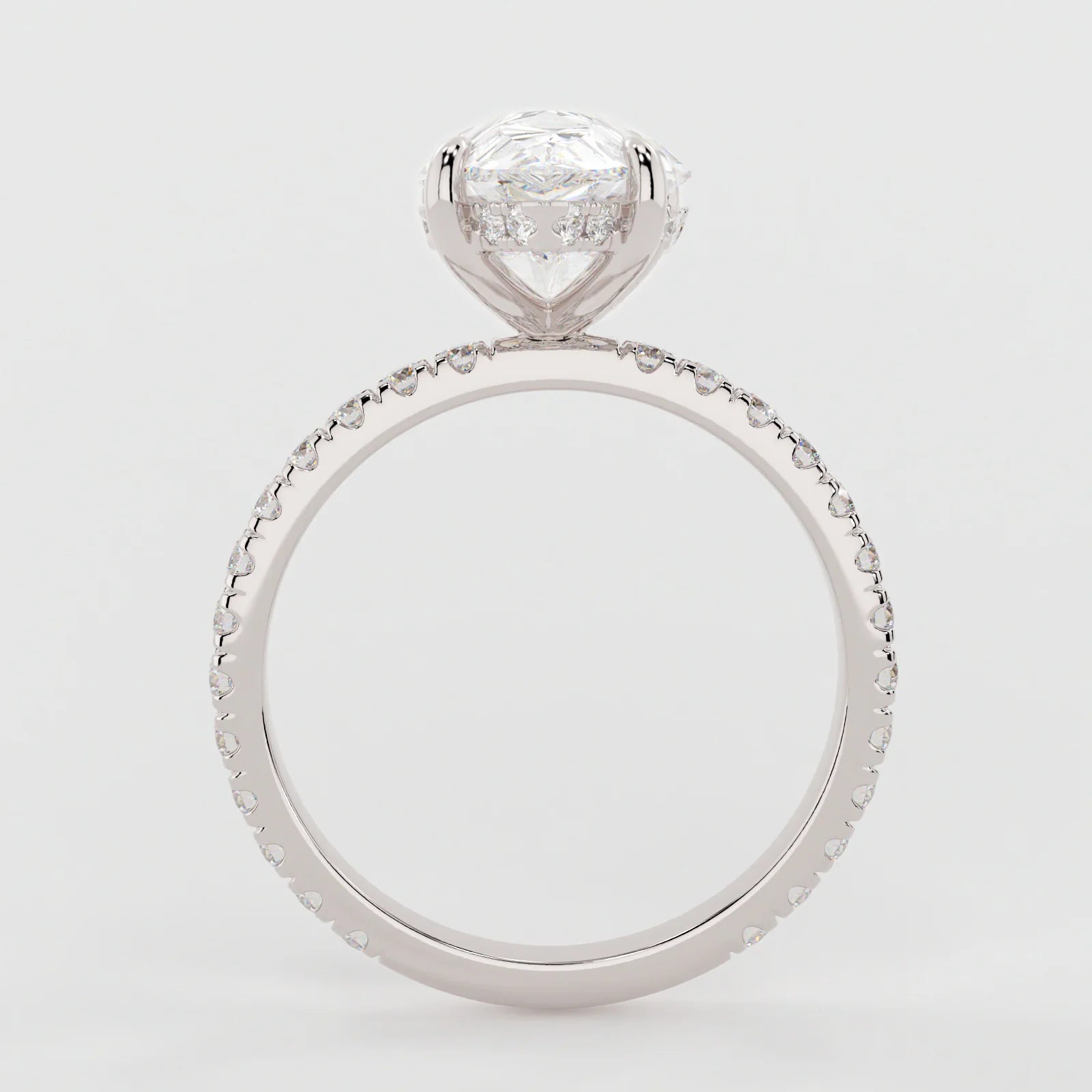 3 Carat Pear Cut Hidden Halo Lab Diamond Engagement Ring with a Pavé Band – view 4