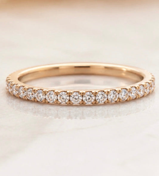 1.7mm Pavé Diamond Band in Gold – Thin Stackable Wedding Ring