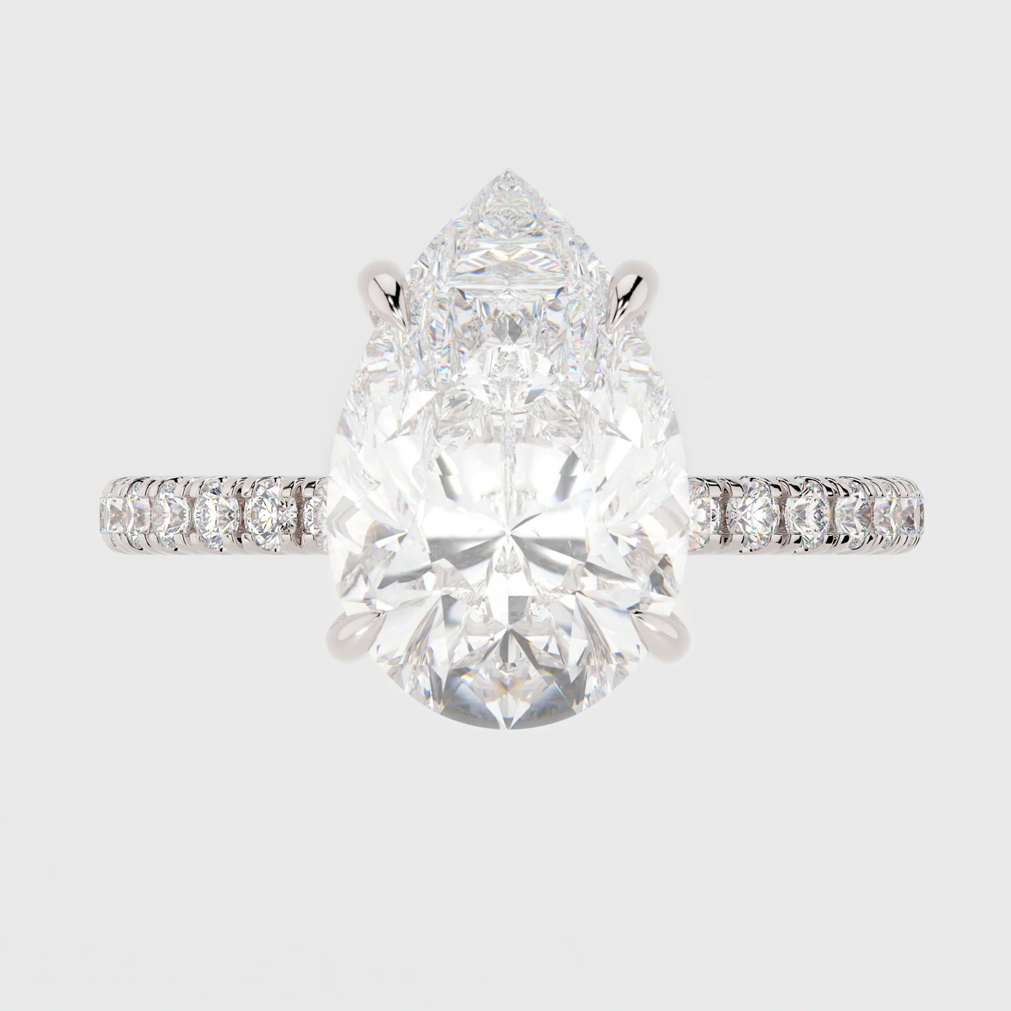 3 Carat Pear Cut Hidden Halo Lab Diamond Engagement Ring with a Pavé Band – view 3