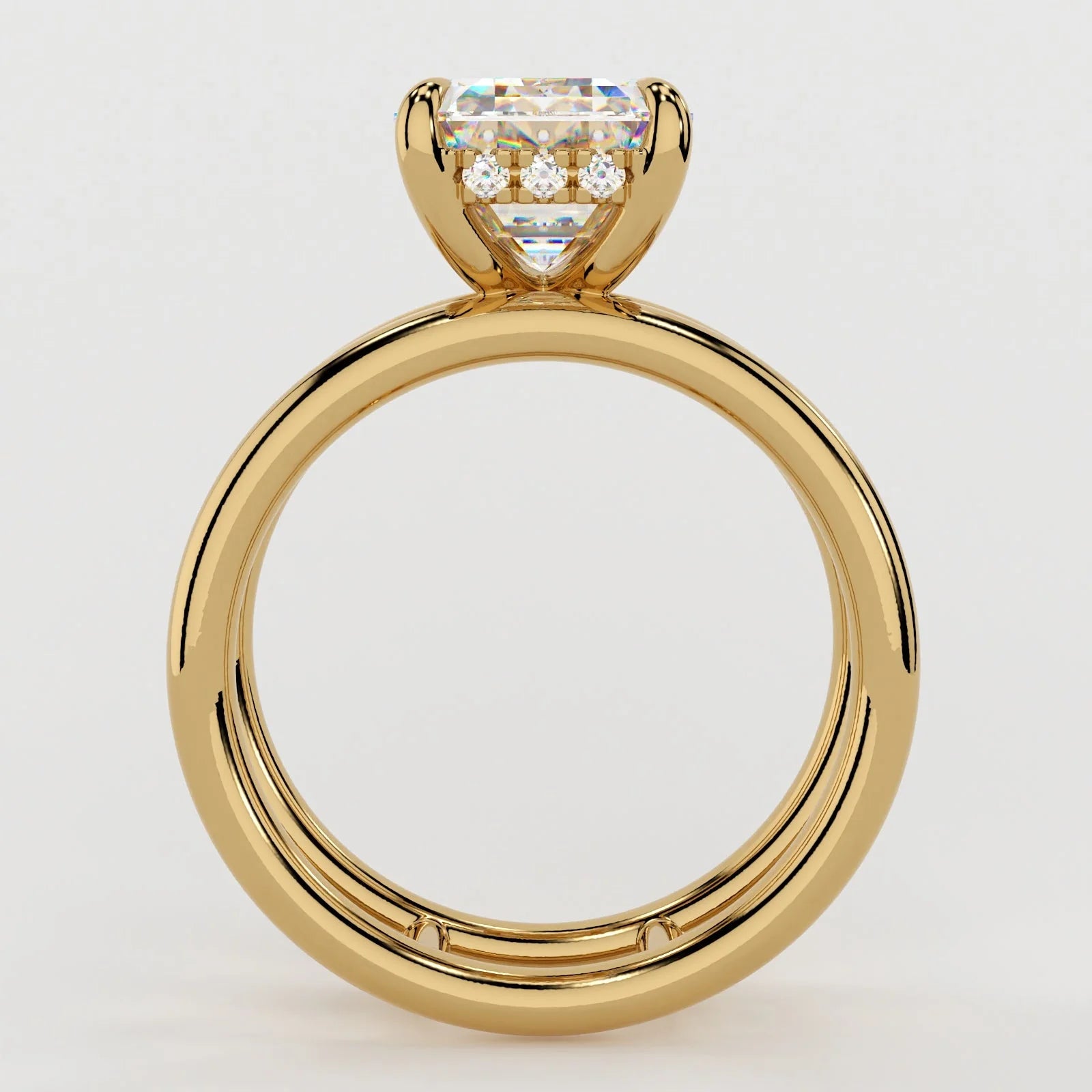 4 Carat Emerald Cut Lab Diamond Engagement Ring with a Squared Off Solitaire Band – view 4
