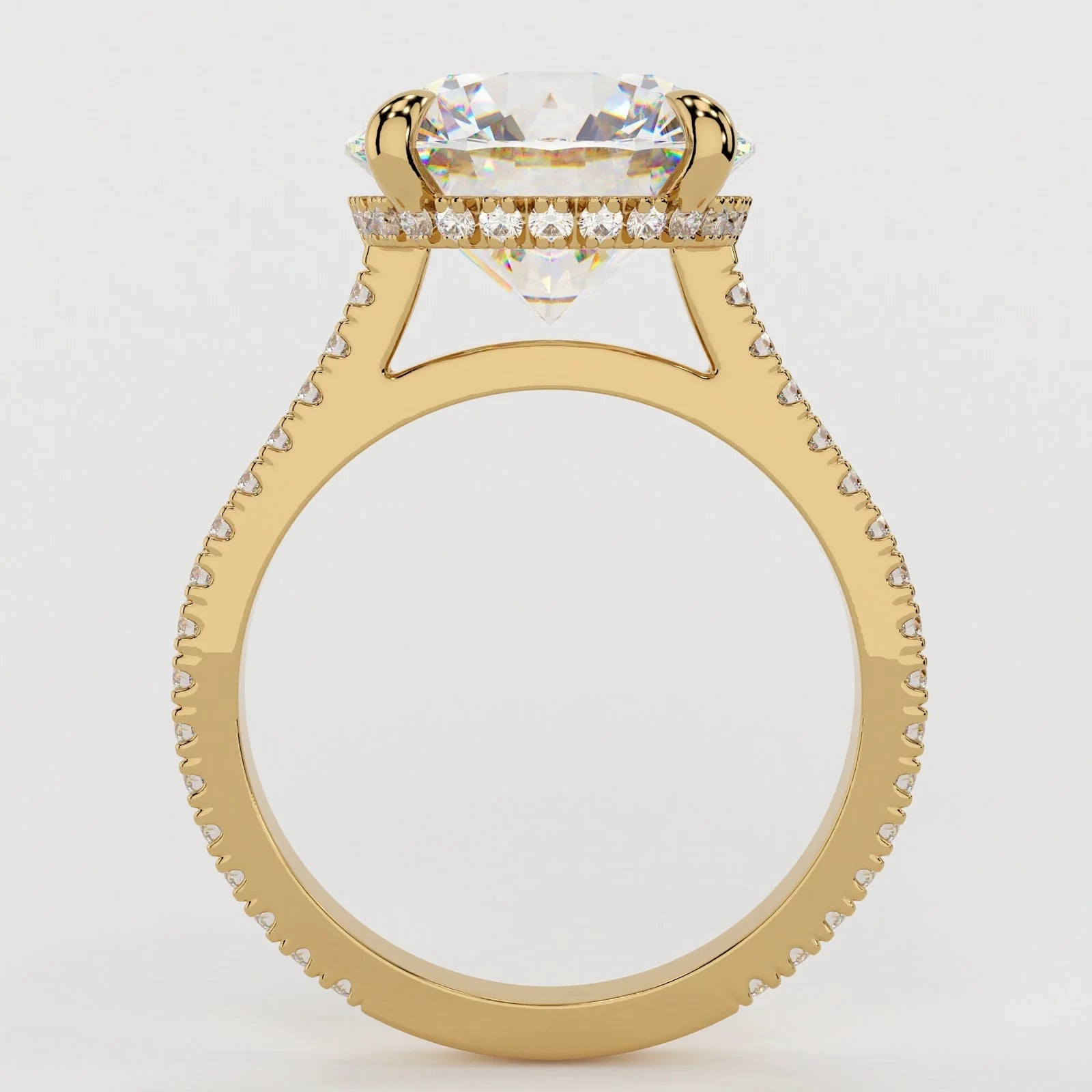 3.5 Carat Round Cut Hidden High Halo Lab Diamond Engagement Ring with Micro Pavé Band – view 4
