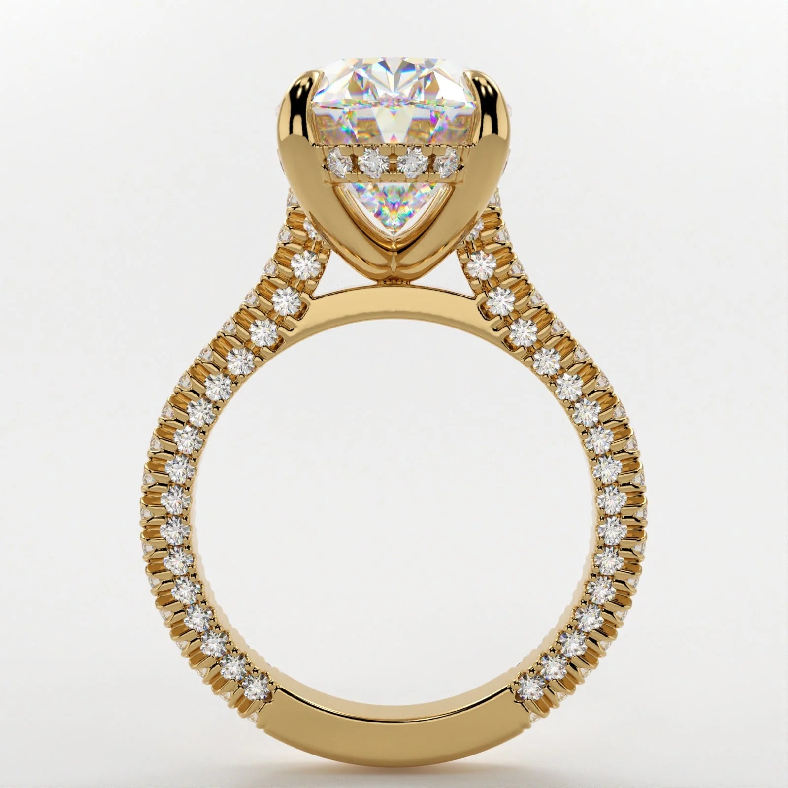 3.5 Carat Oval Cut Lab Diamond Engagement Ring with Triple Micro Pavé Band – view 4
