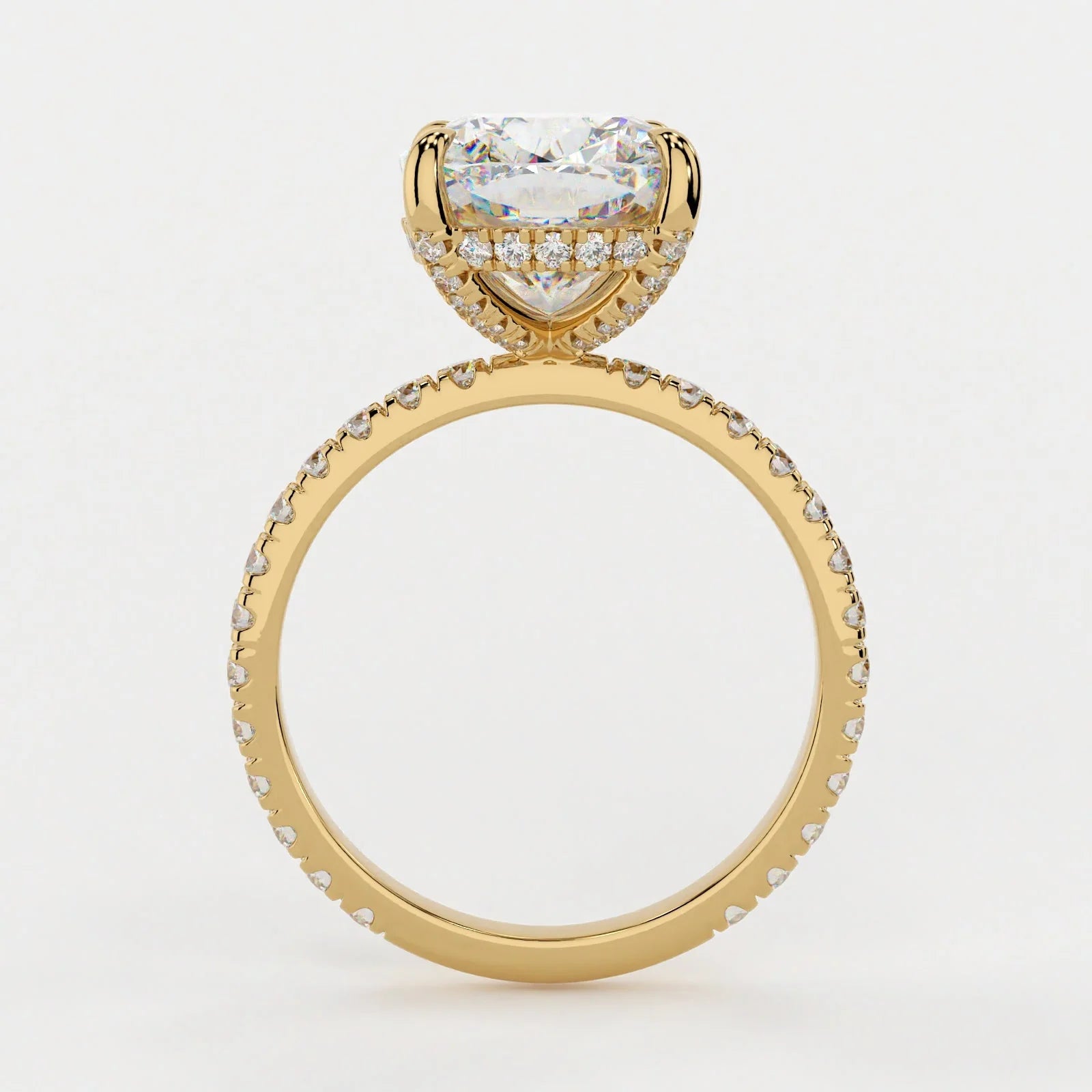 3.5 Carat Cushion Cut Hidden High Halo Lab Diamond Engagement Ring with Micro Pavé Band – view 4