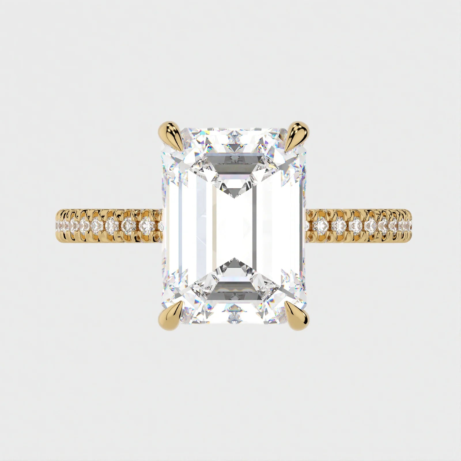 4 Carat Emerald Cut Lab Diamond Engagement Ring with Triple Micro Pavé Band – view 2