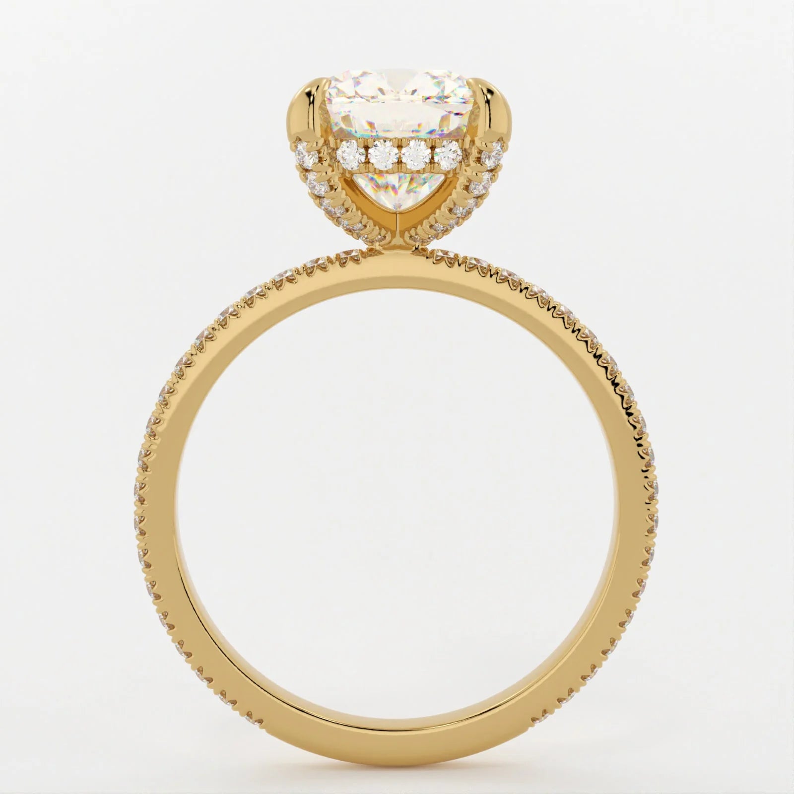 3 Carat Cushion Cut Hidden High Halo Lab Diamond Engagement Ring with Micro Pavé Band – view 3