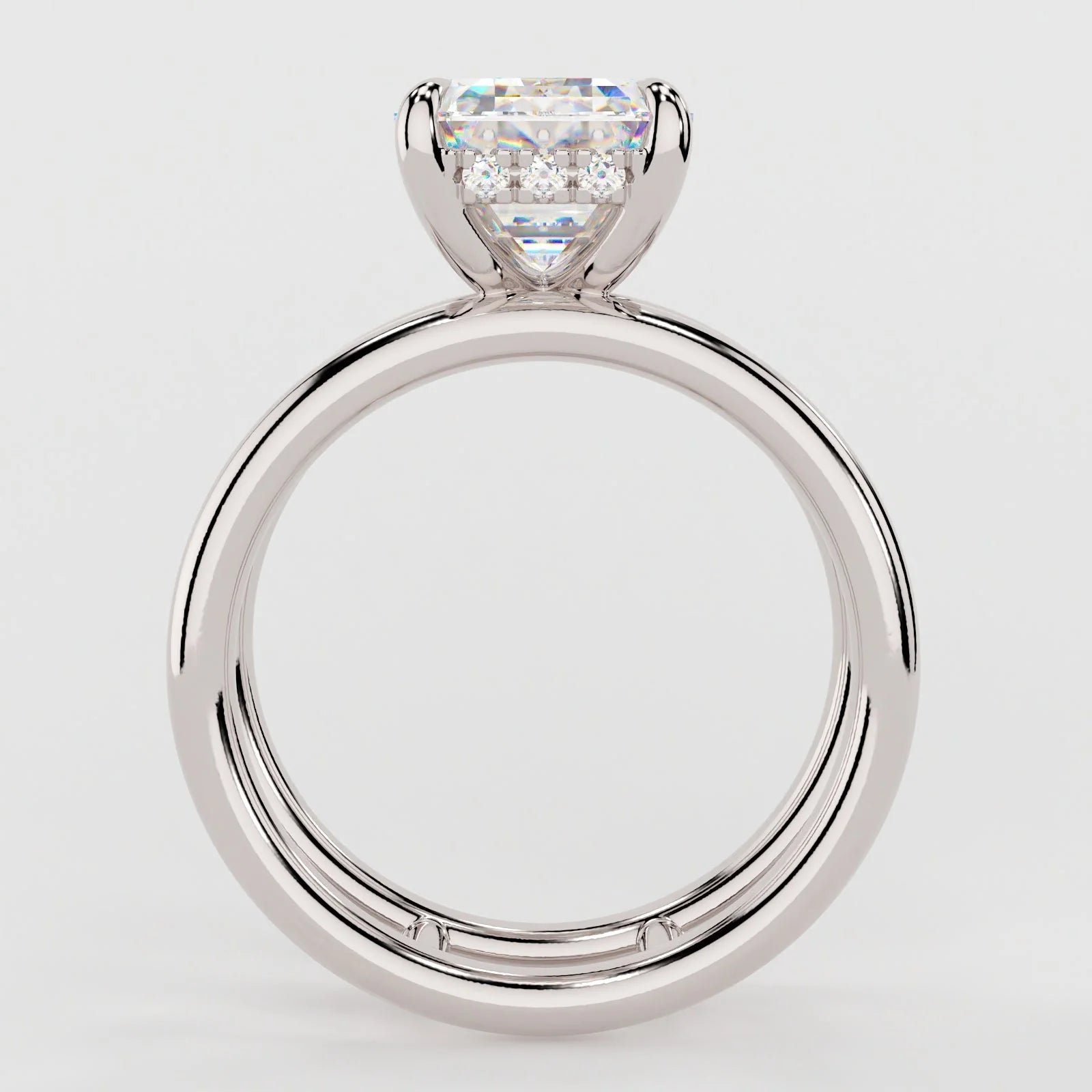 4 Carat Emerald Cut Lab Diamond Engagement Ring with a Squared Off Solitaire Band – view 2