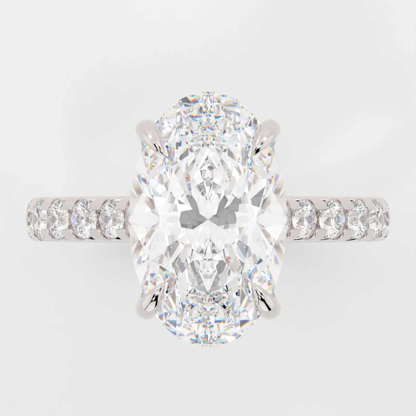 3.5 Carat Oval Cut Lab Diamond Engagement Ring with Pavé Band – view 2