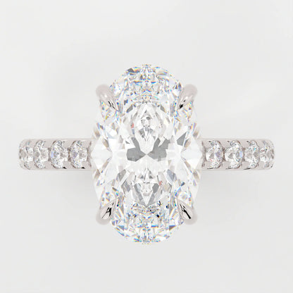 3.5 Carat Oval Cut Moissanite Diamond Engagement Ring with Pavé Band