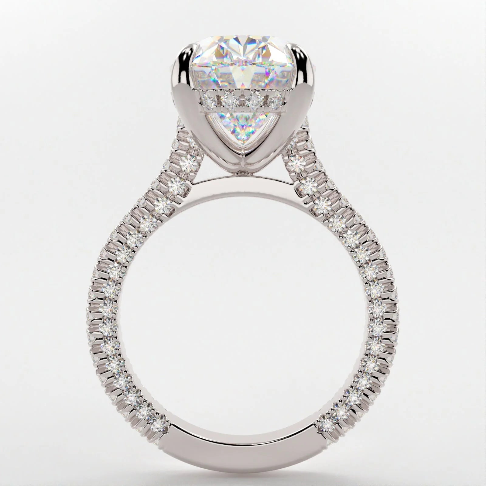 3.5 Carat Oval Cut Lab Diamond Engagement Ring with Triple Micro Pavé Band – view 2