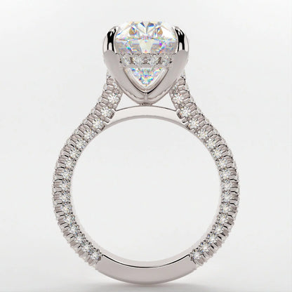 3.5 Carat Oval Cut Moissanite Diamond Engagement Ring with Triple Micro Pavé Band