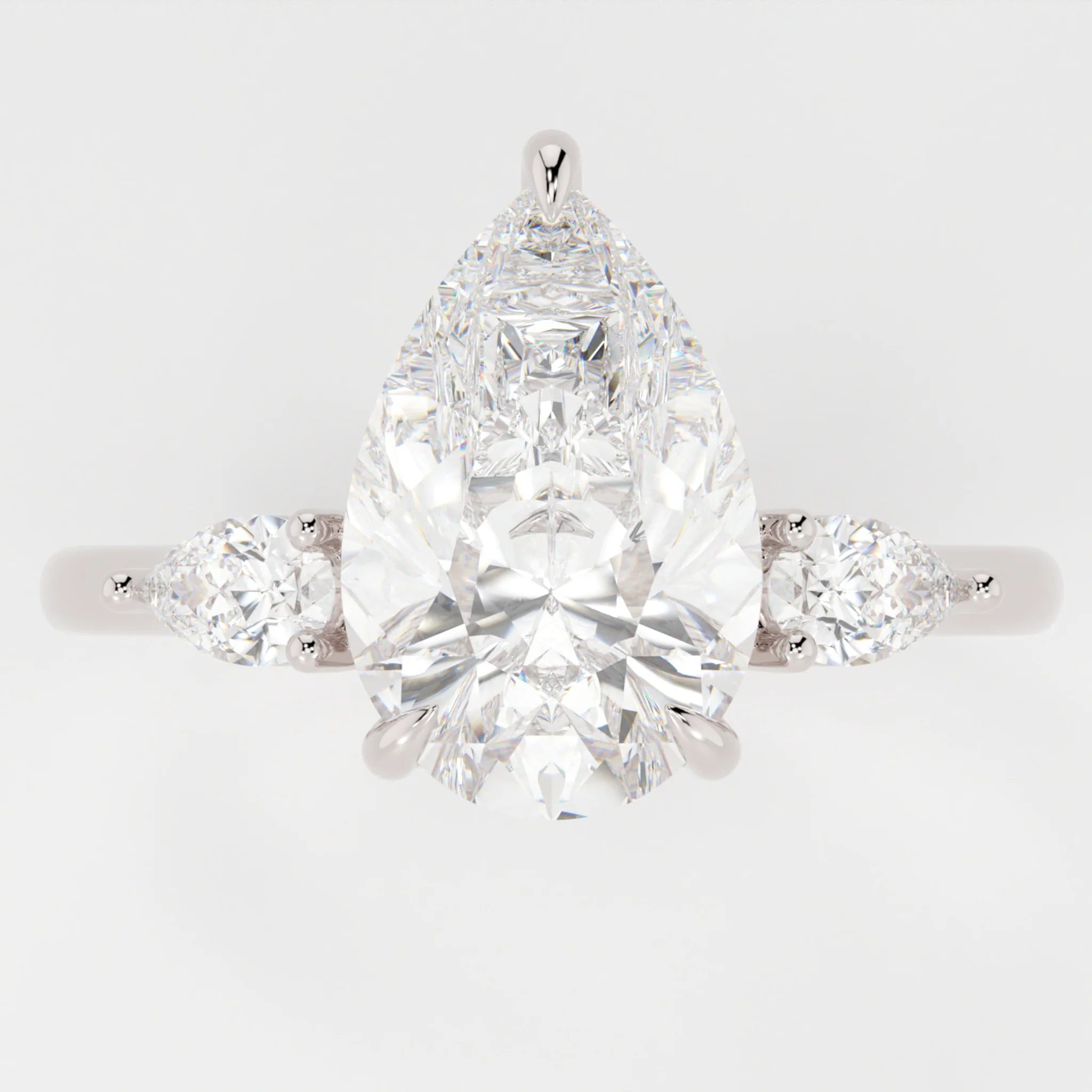 3.5 Carat Pear Cut Lab Diamond Engagement Ring with 3-Stone Setting – view 2