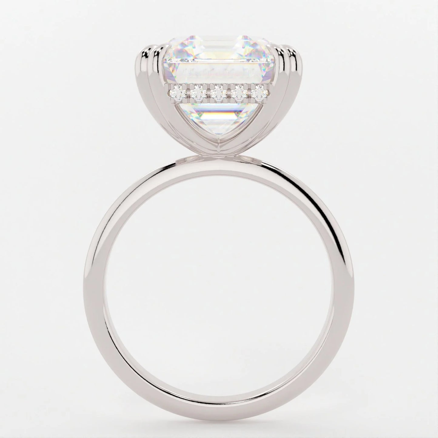 3 Carat Ascherr Cut Moissanite Diamond Ring with Split Band and Hidden Halo