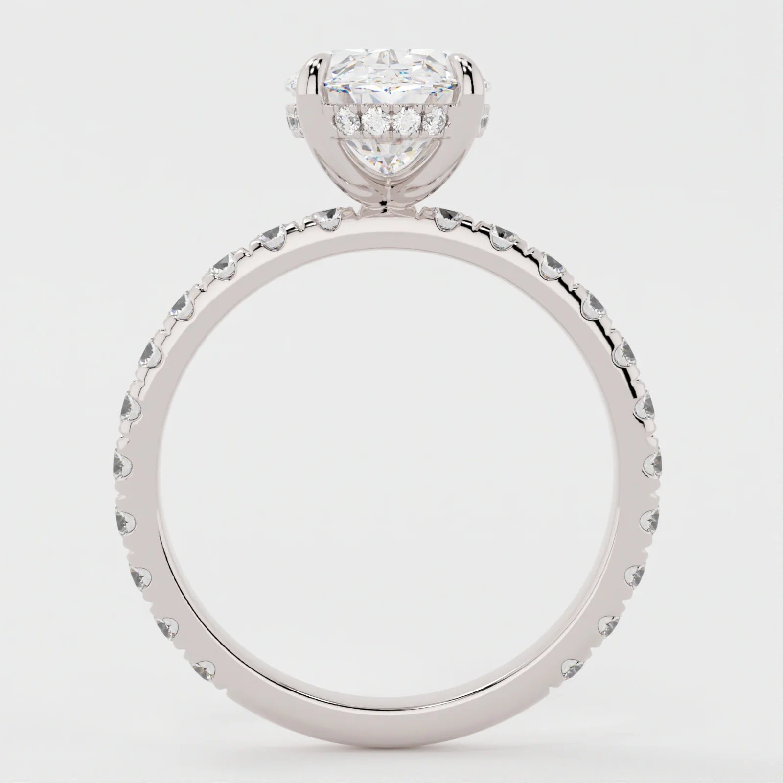 3 Carat Oval Cut Lab Diamond Engagement Ring with Pavé Band – view 2