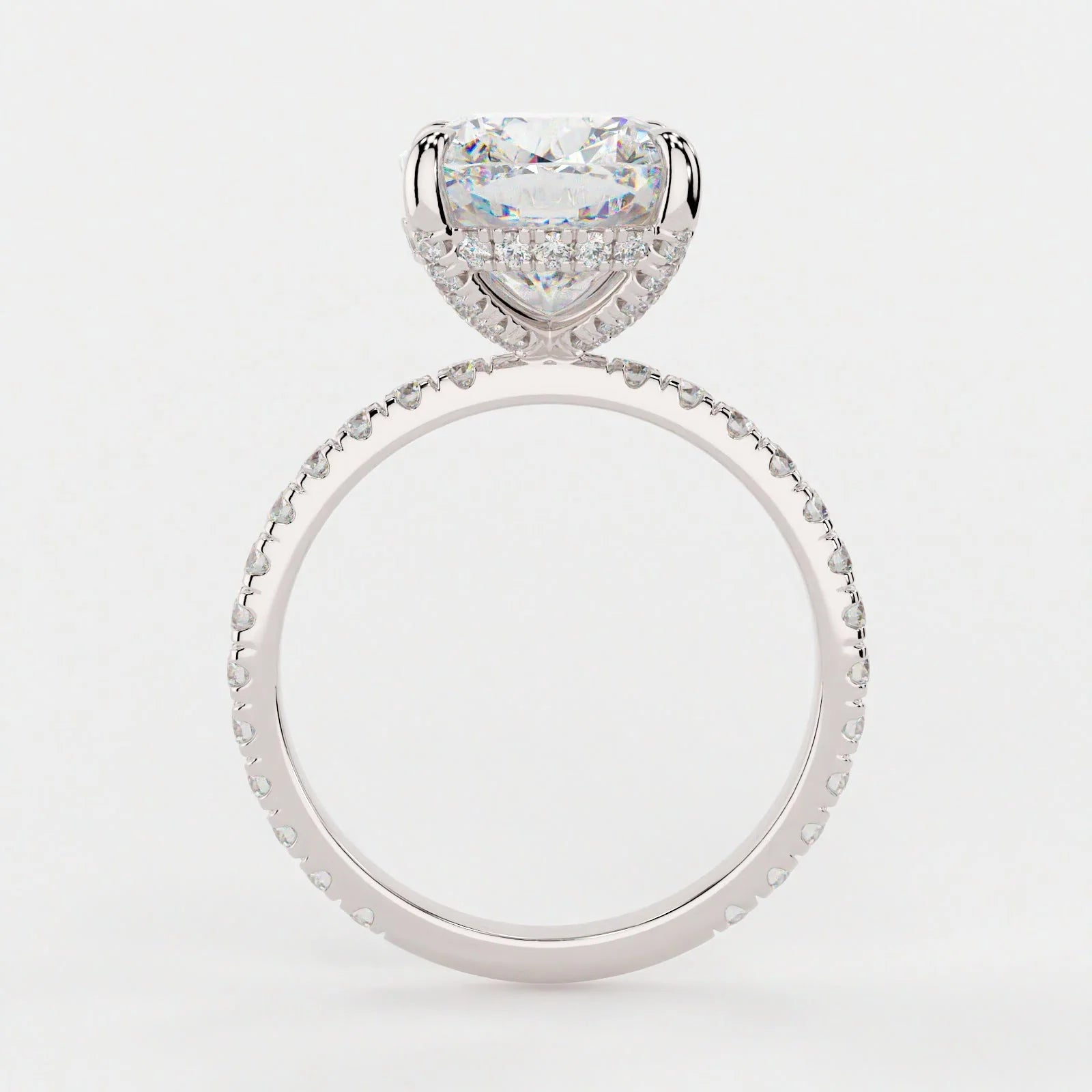 3.5 Carat Cushion Cut Hidden High Halo Lab Diamond Engagement Ring with Micro Pavé Band – view 2