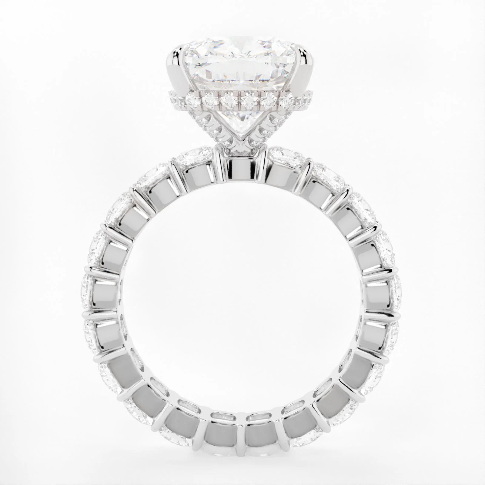 3.5 Carat Cushion Cut Hidden High Halo Lab Diamond Engagement Ring 3mm Eternity Band – view 2
