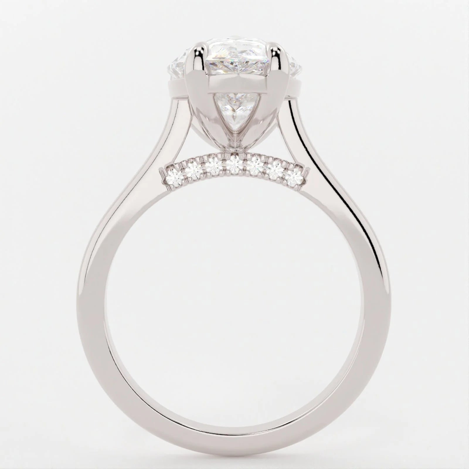 3 Carat Pear Cut Lab Diamond Engagement Ring with a Solitaire Band and Shoulder Accents – view 2