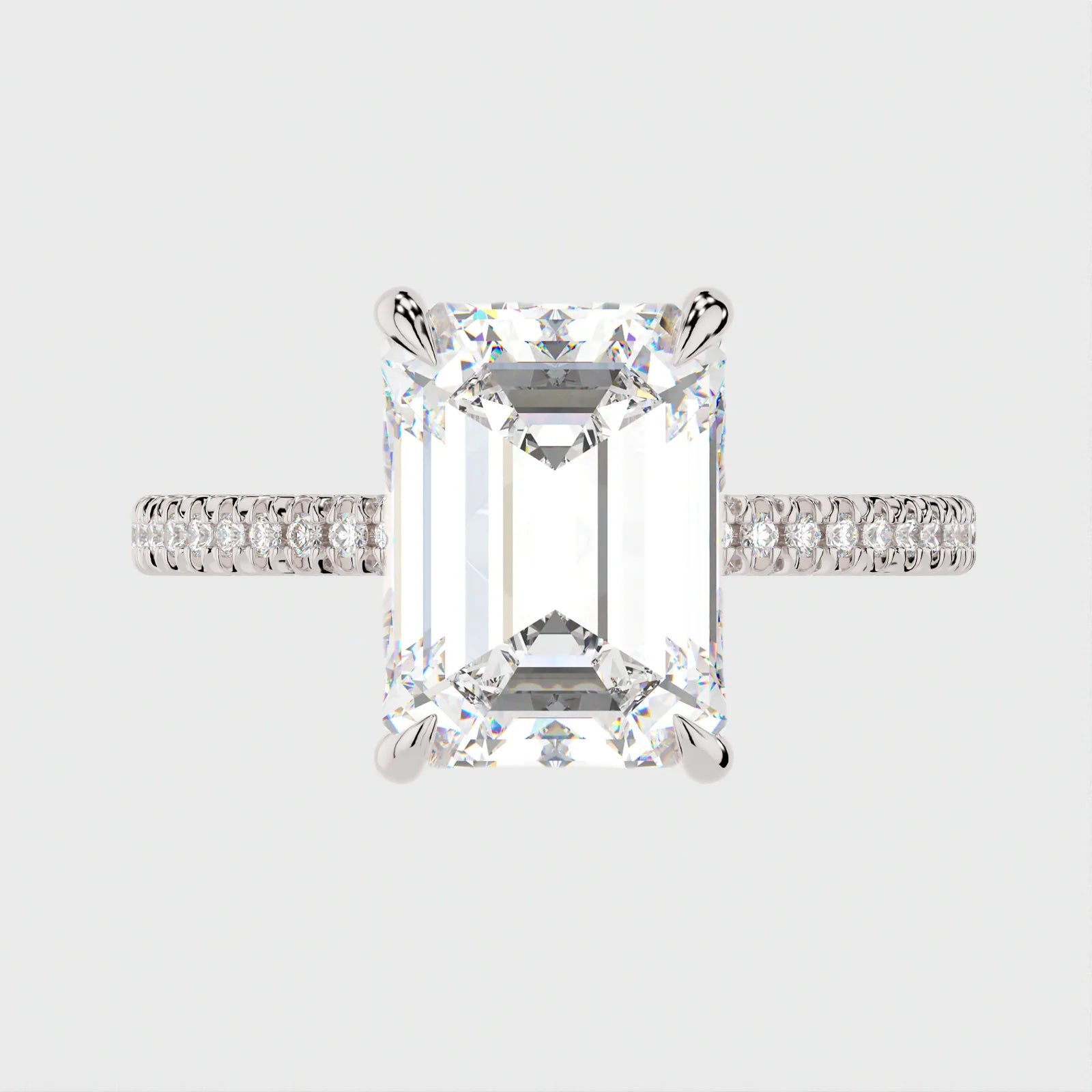 4 Carat Emerald Cut Lab Diamond Engagement Ring with Triple Micro Pavé Band – view 2
