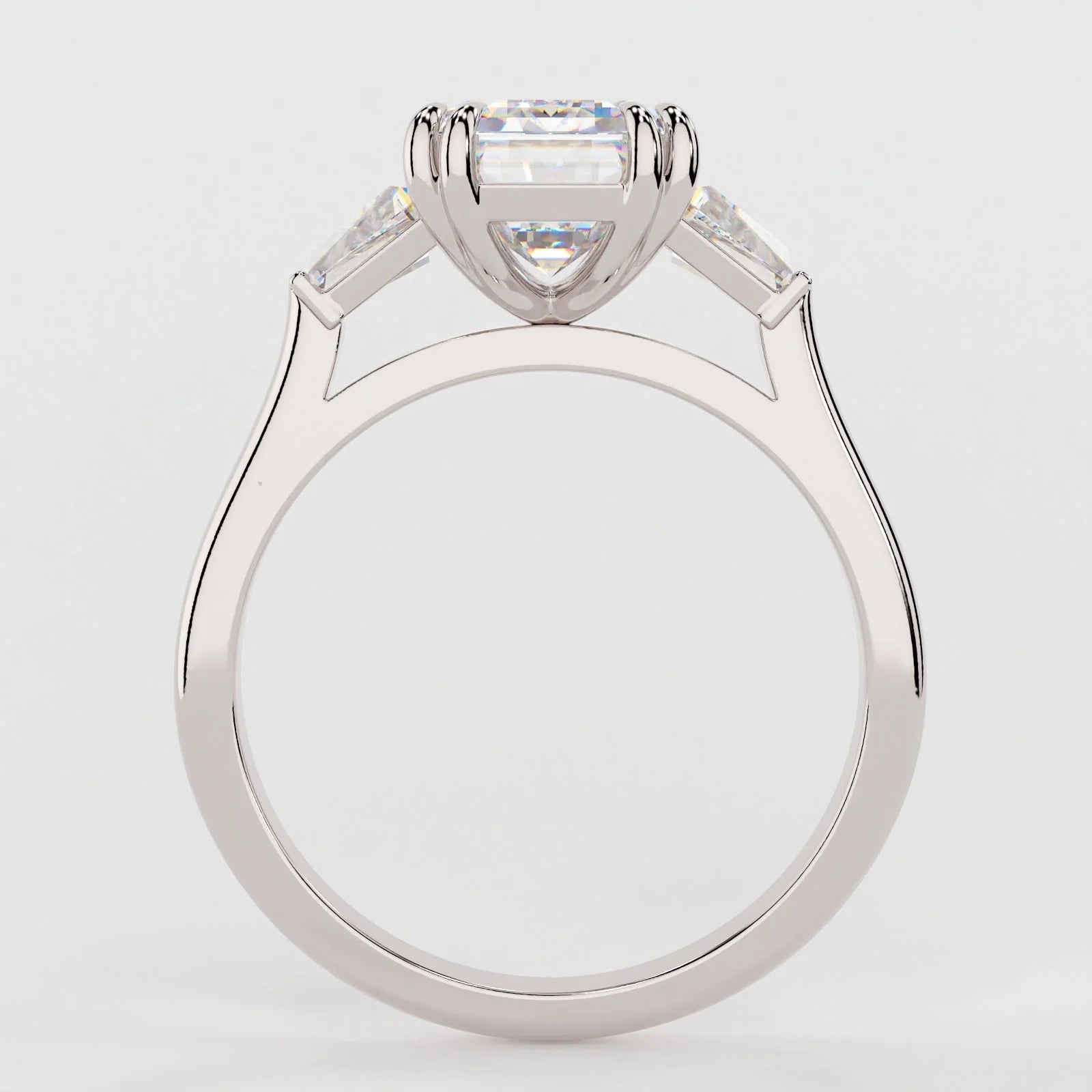3.5 Carat Emerald Cut Lab Diamond Engagement Ring with 3-Stone Setting – view 2