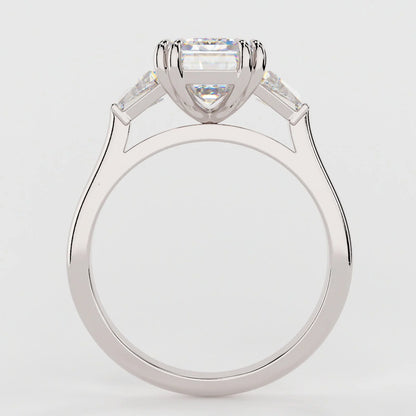 3.5 Carat Emerald Cut Moissanite Diamond Engagement Ring with 3-Stone Setting