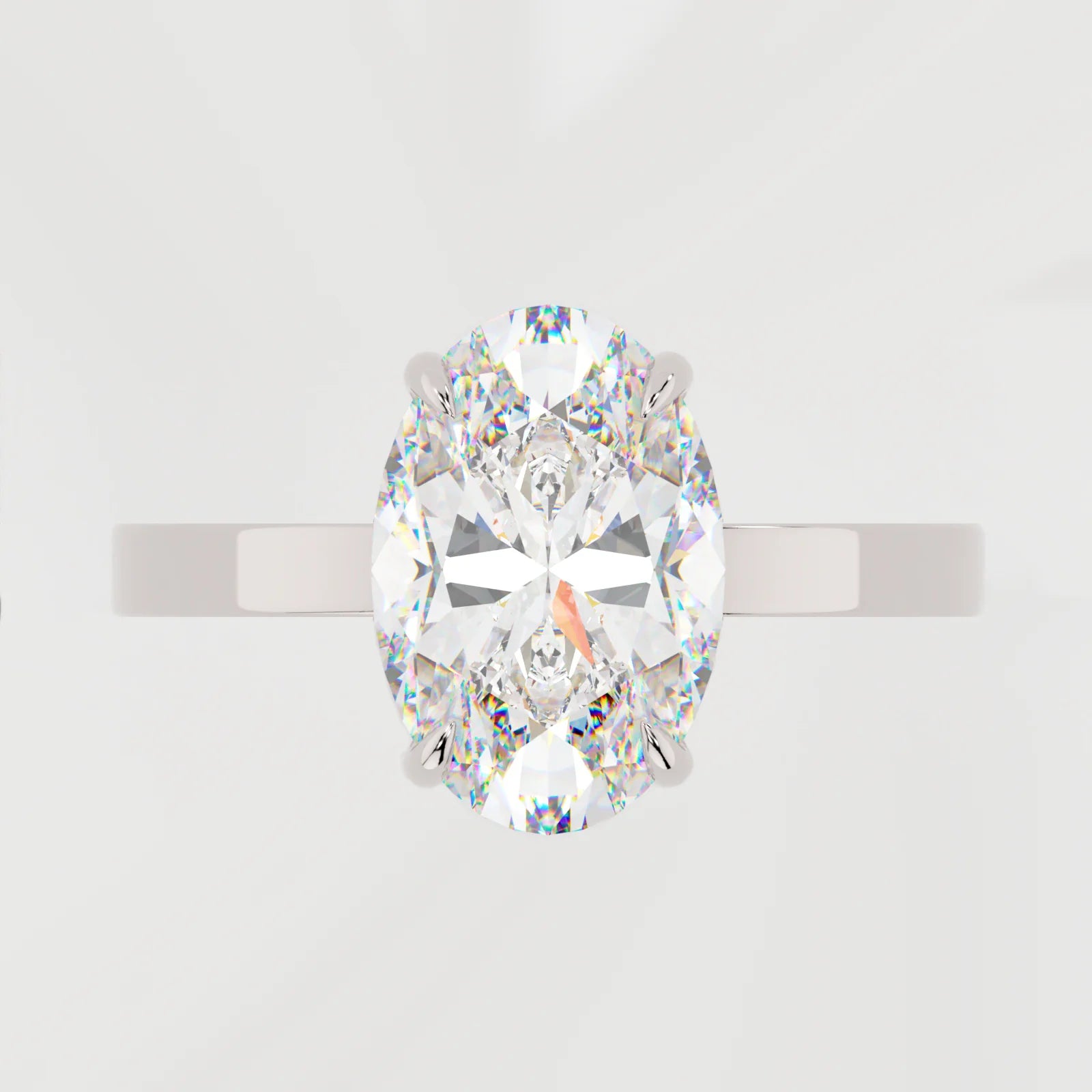 3 Carat Oval Cut Lab Diamond Engagement Ring with a Squared off Solitaire Band and Micro Pavé Side Detail – view 4