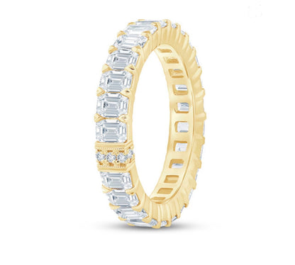 18K Solid Yellow Gold Emerald-Cut Moissanite Eternity Band – 4 CTW
