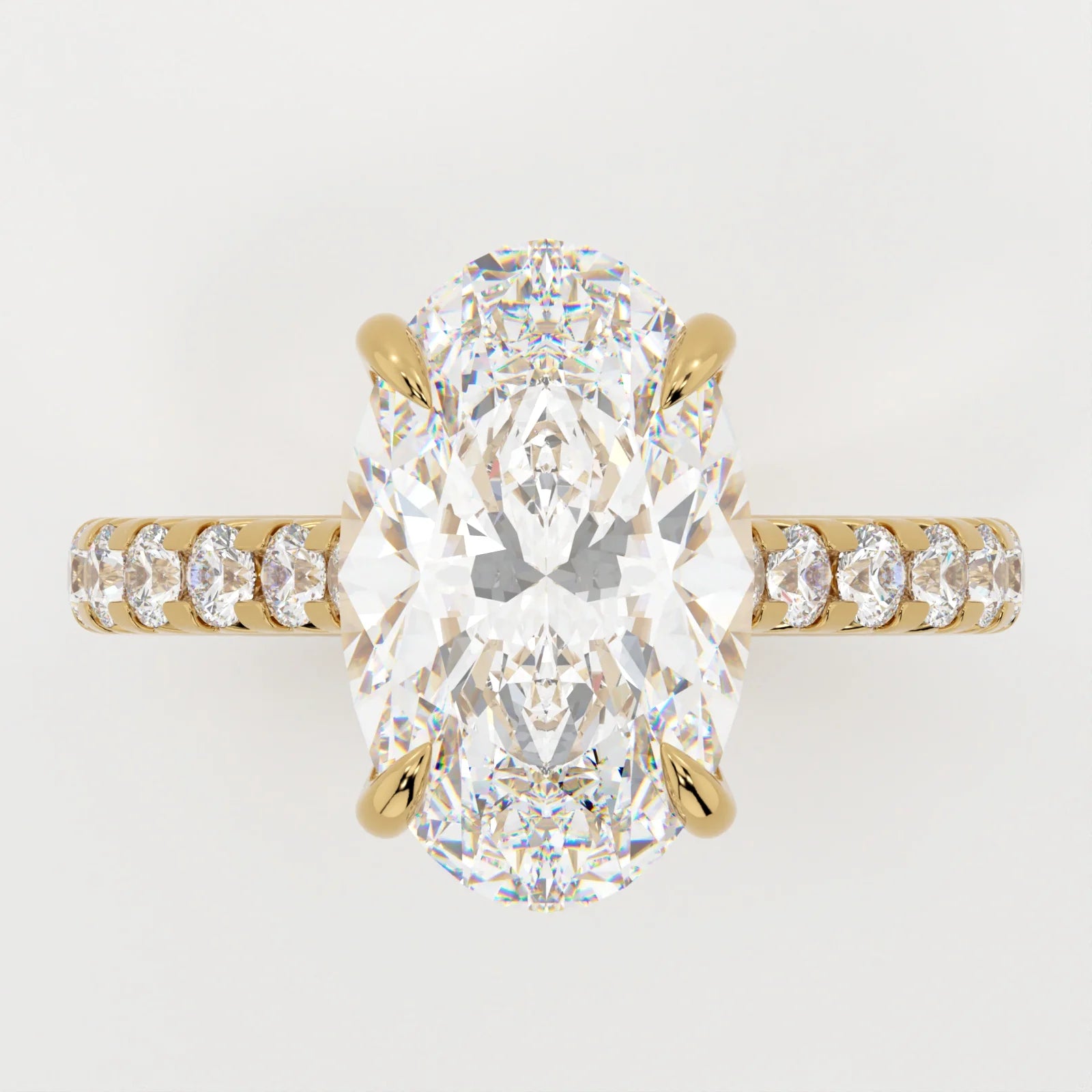 3.5 Carat Oval Cut Lab Diamond Engagement Ring with Pavé Band – view 2