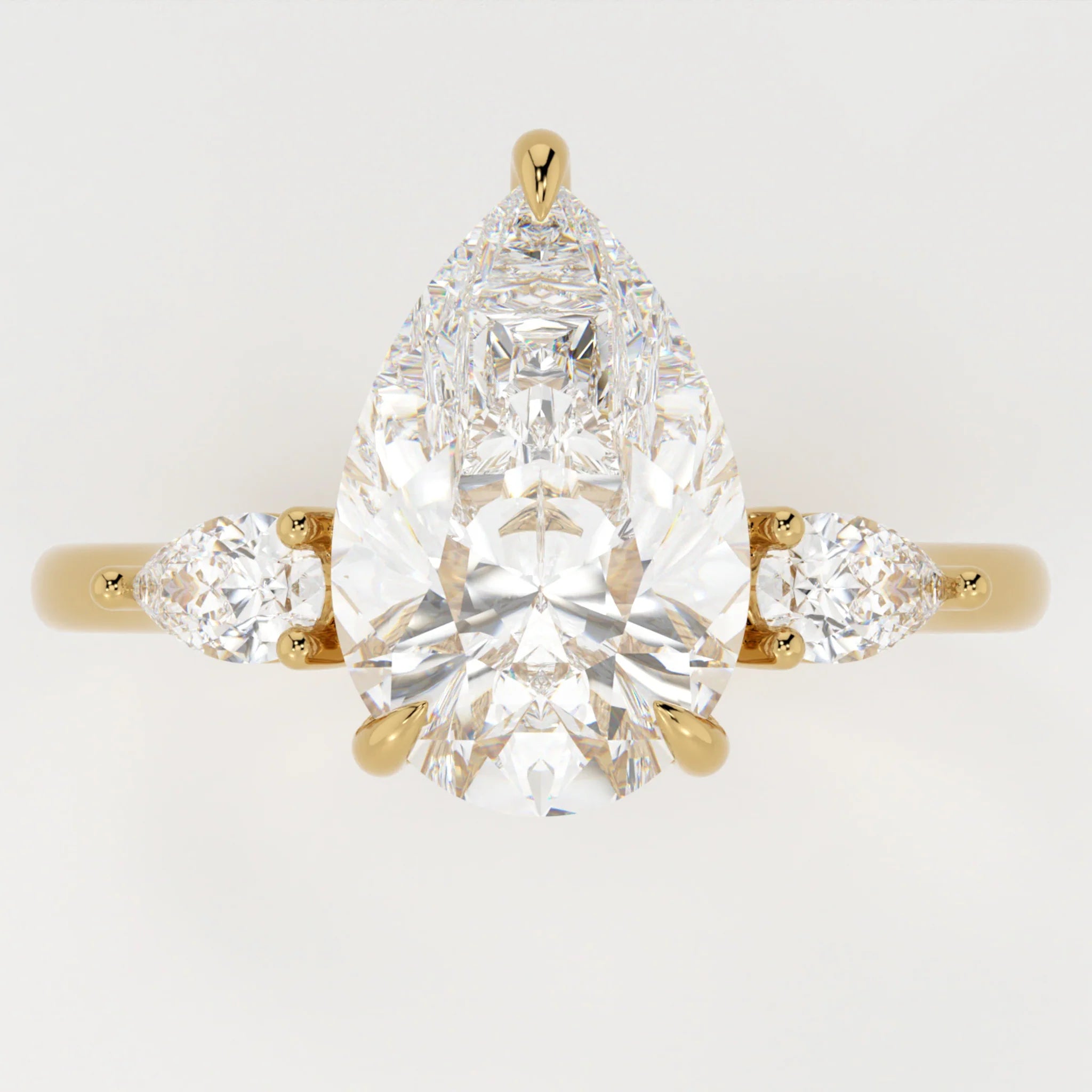3.5 Carat Pear Cut Lab Diamond Engagement Ring with 3-Stone Setting – view 2