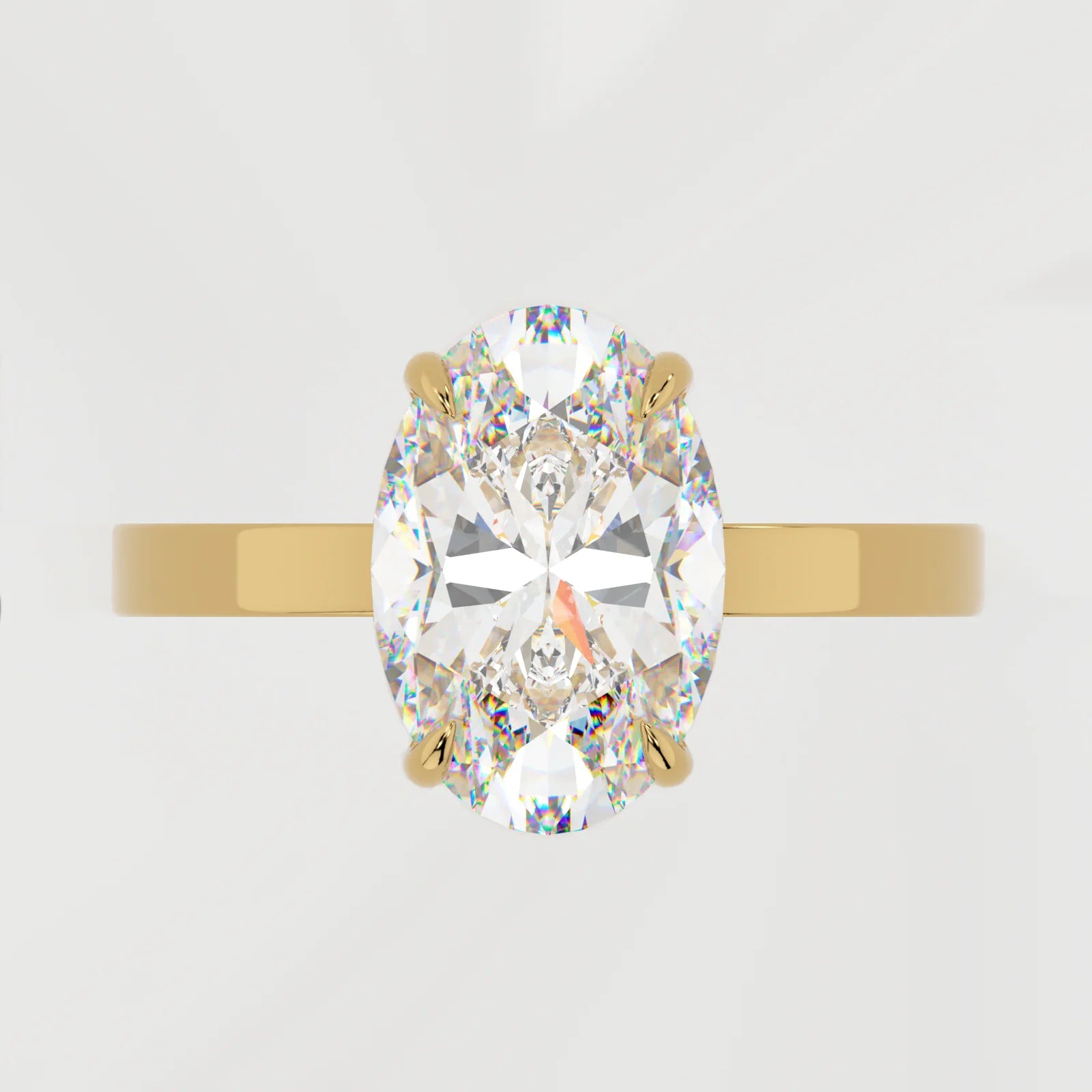 3 Carat Oval Cut Lab Diamond Engagement Ring with a Squared off Solitaire Band and Micro Pavé Side Detail – view 3
