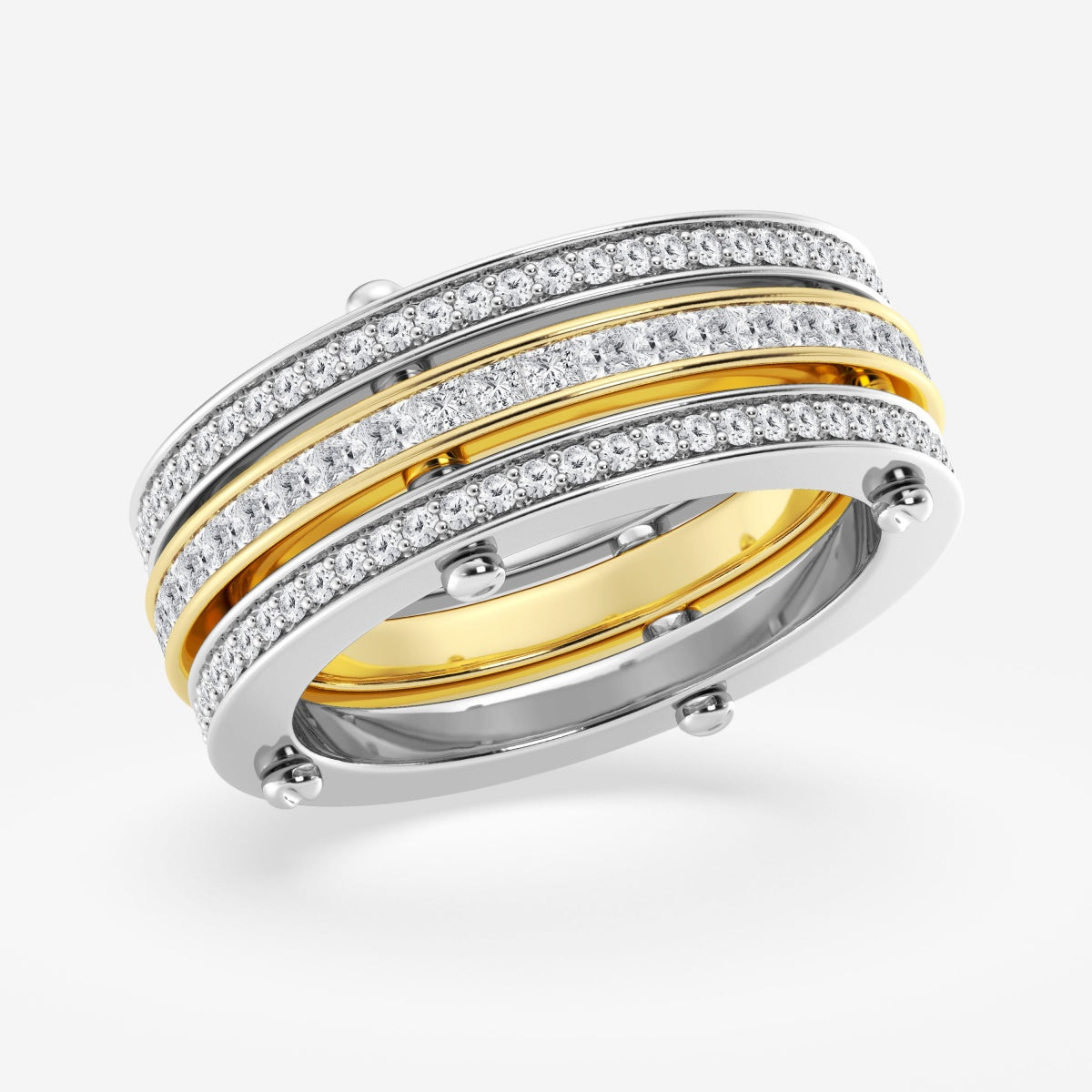 Princess and Round  Triple Row Eternity Band - 8.8mm Width