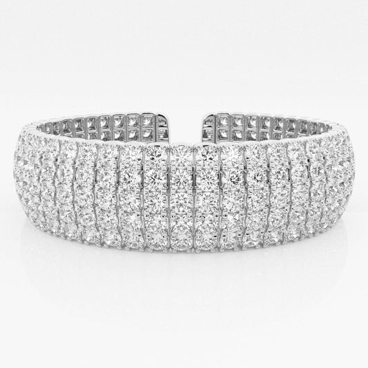 Round Moissanite Multi-Row Flex Cuff Bracelet