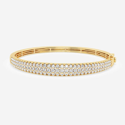 Round Moissanite Diamond Three Row Bangle Bracelet