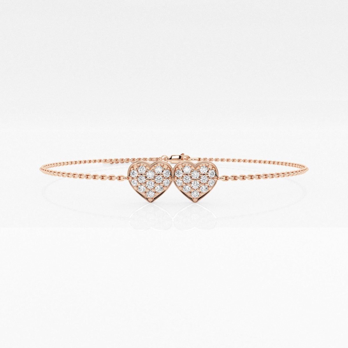 Round Moissanite Petite Double Pavé Heart Chain Bracelet – view 4