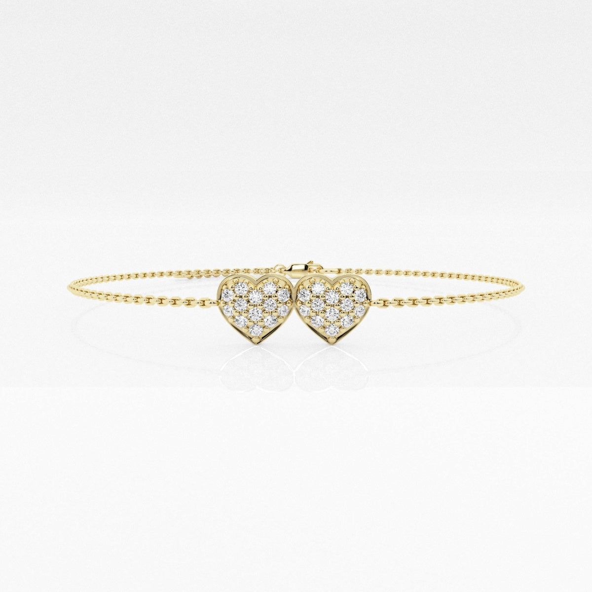 Round Moissanite Petite Double Pavé Heart Chain Bracelet – view 2