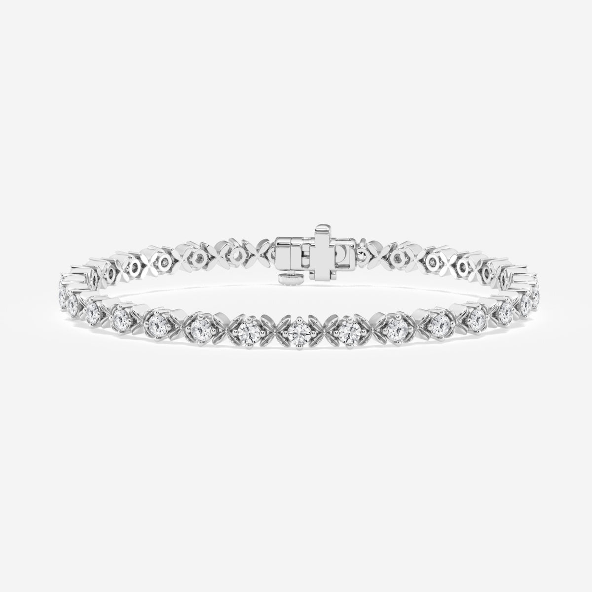 Round Moissanite Beveled X Tennis Bracelet