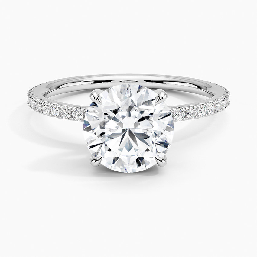 3 Carat Round Cut Hidden Low Halo Engagement Ring with Micro Pavé Band – view 2