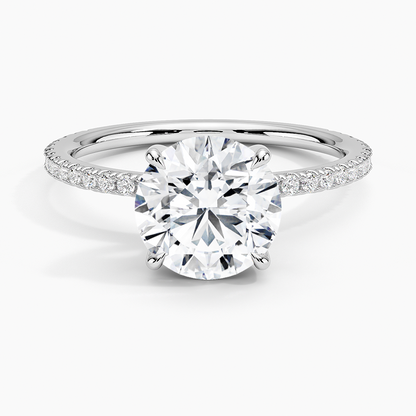 3 Carat Round Cut Hidden Low Halo Engagement Ring with Micro Pavé Band