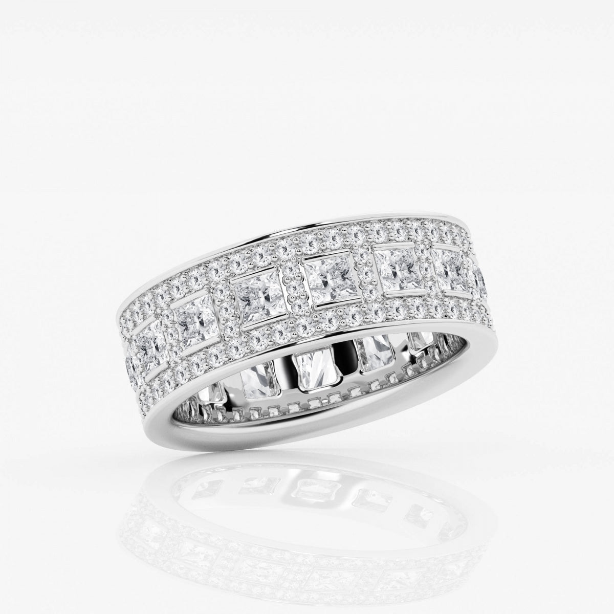 Princess and Round Moissanite Wide Eternity Band - 7mm Width