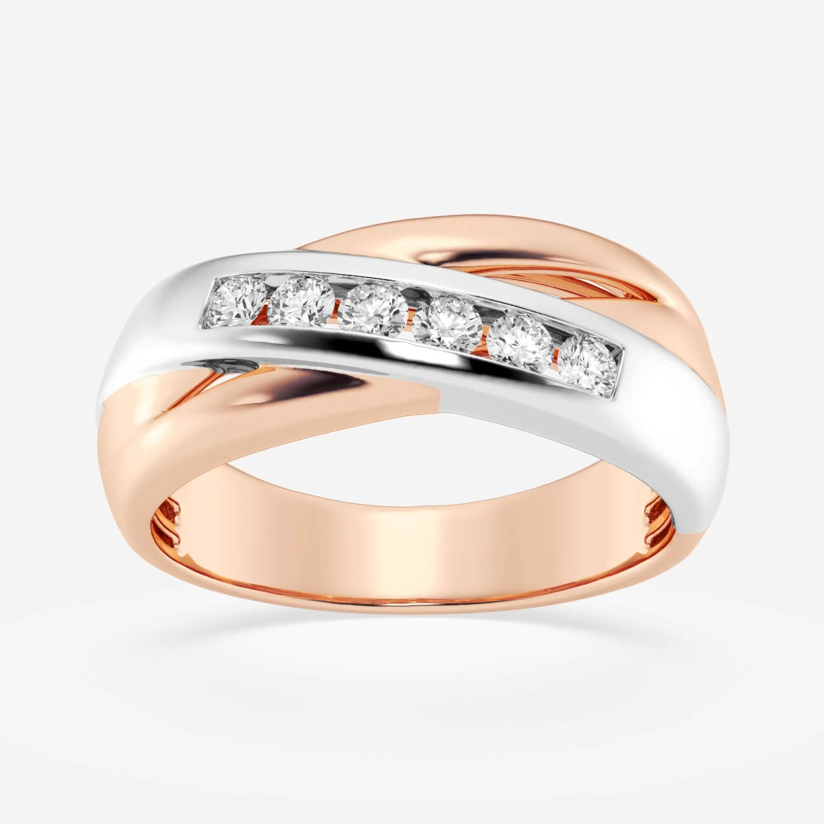 Round  Men's Crossover Channel Set Wedding Band