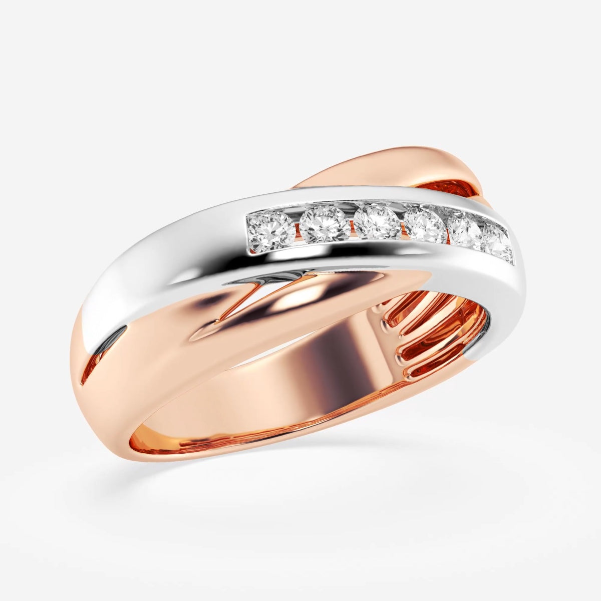 Round  Men's Crossover Channel Set Wedding Band