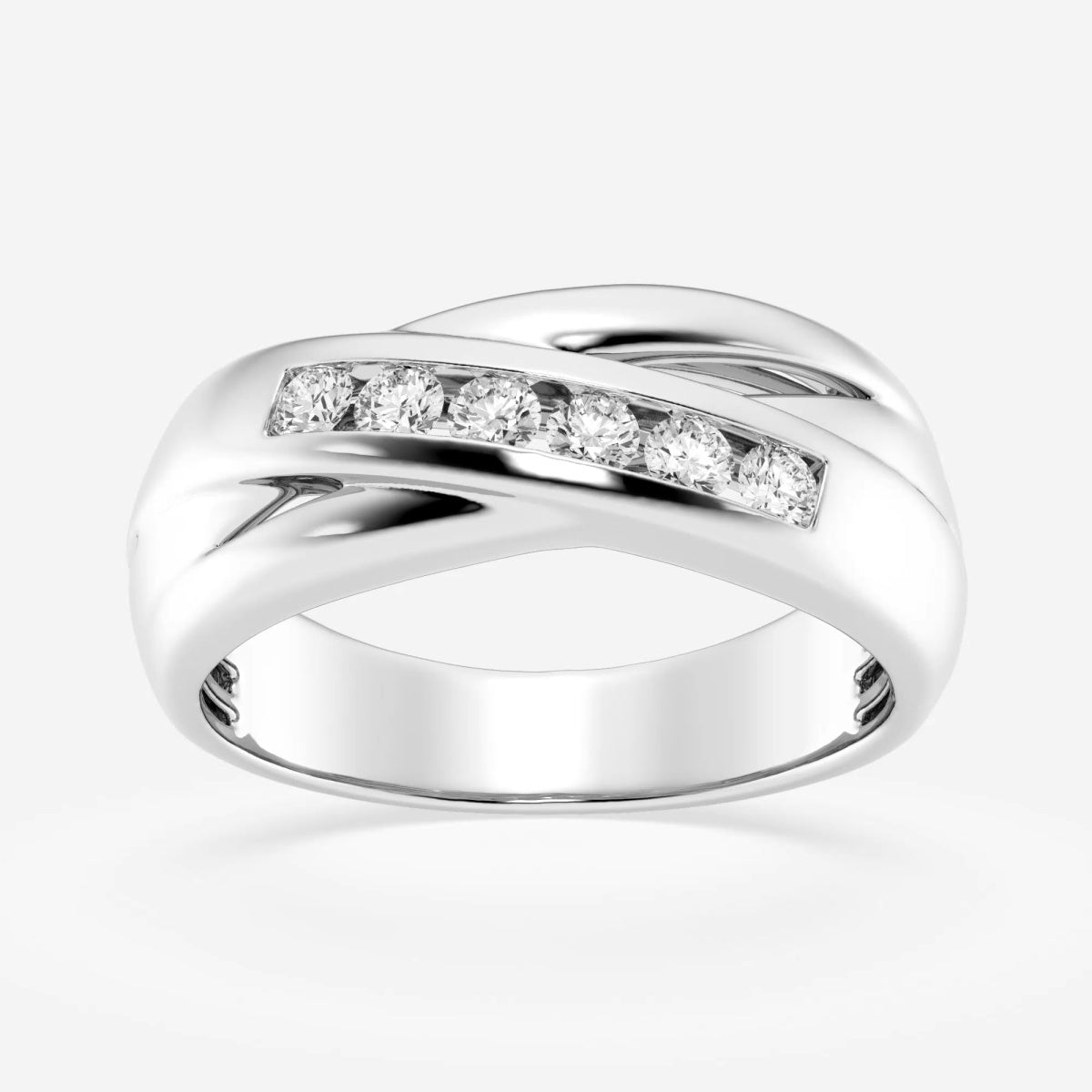 Round  Men's Crossover Channel Set Wedding Band