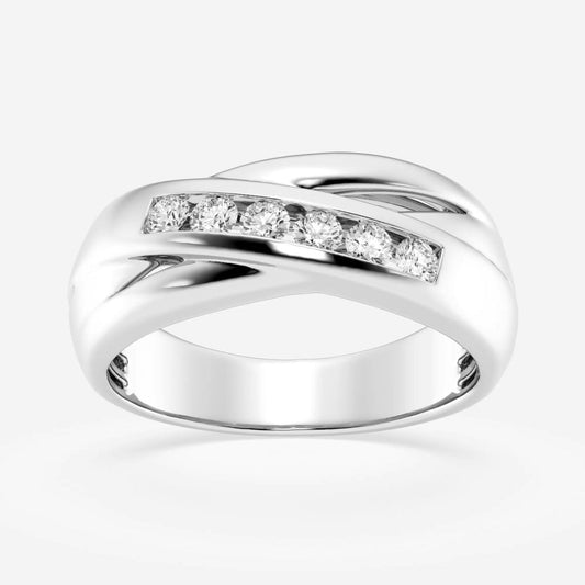 Round  Men's Crossover Channel Set Wedding Band