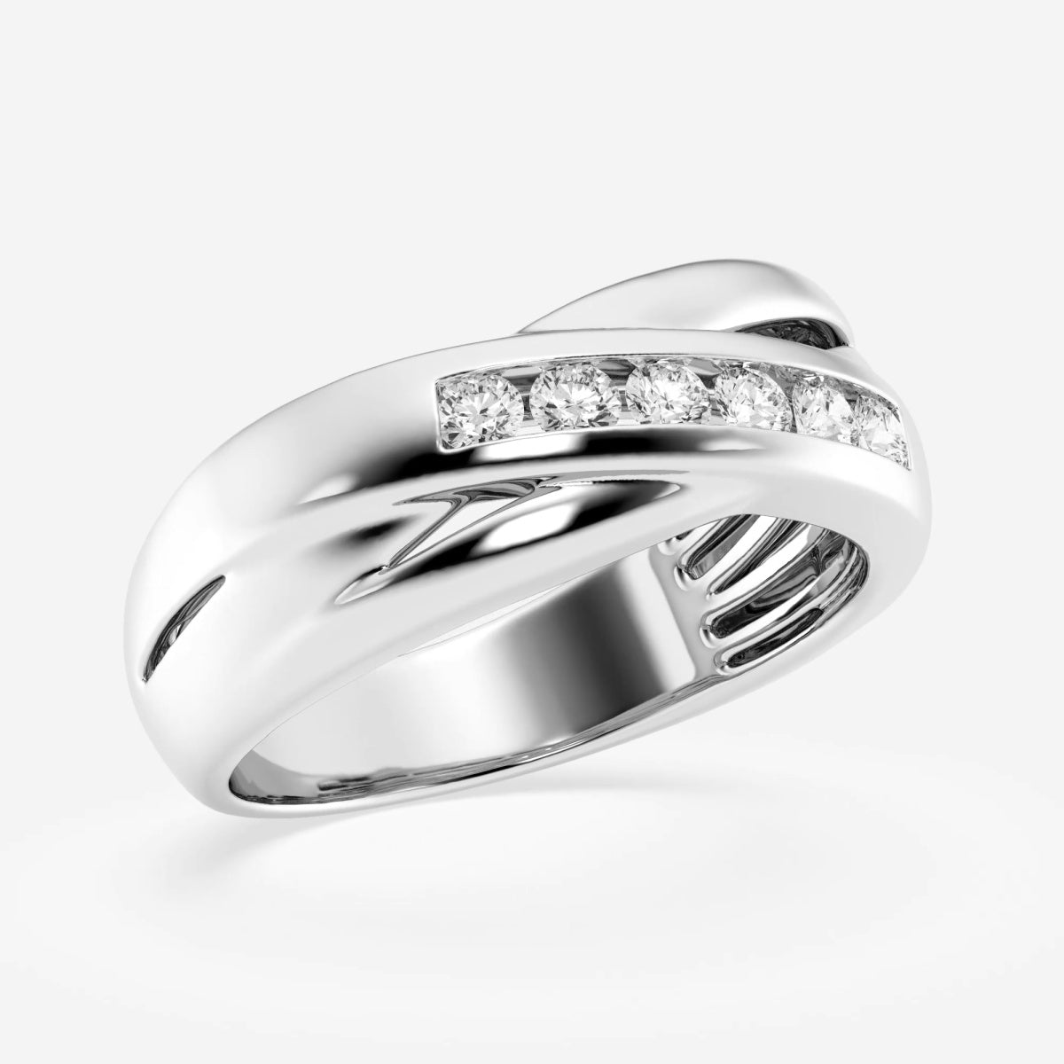 Round  Men's Crossover Channel Set Wedding Band