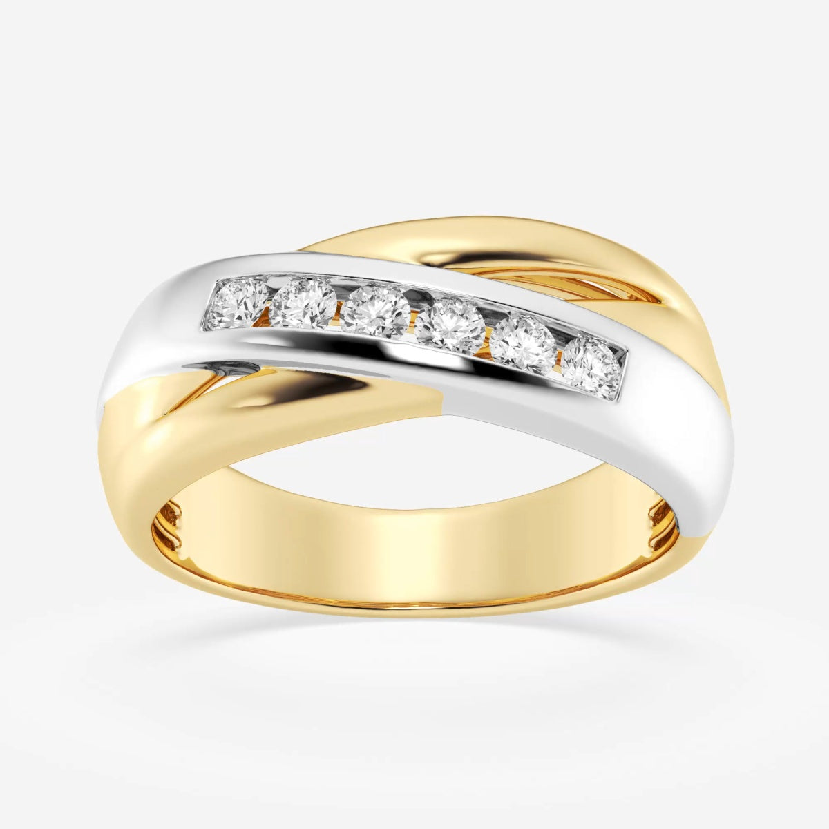 Round  Men's Crossover Channel Set Wedding Band